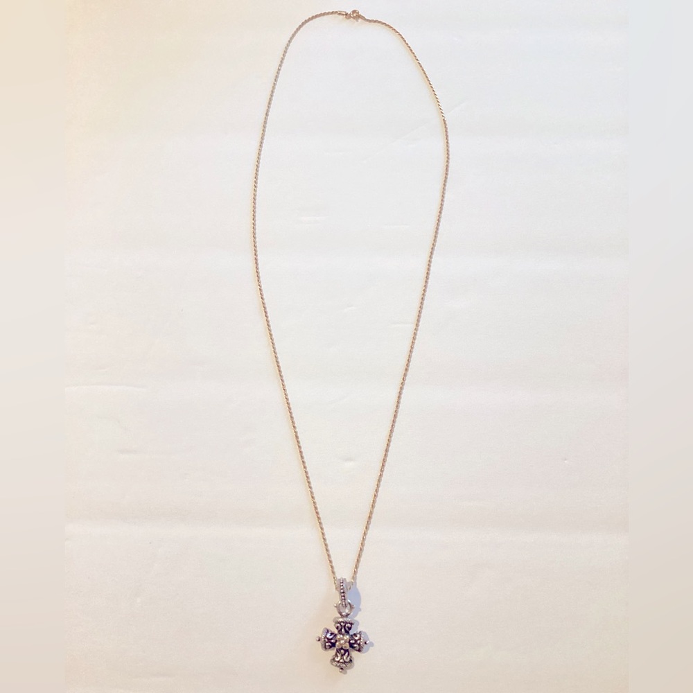 Barbra Bixby 925 18K cross pendant on 24” KA 1772 gold over silver rope necklace
